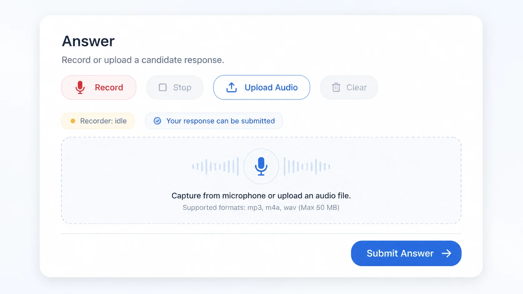 Smart Interviewer audio response workflow.