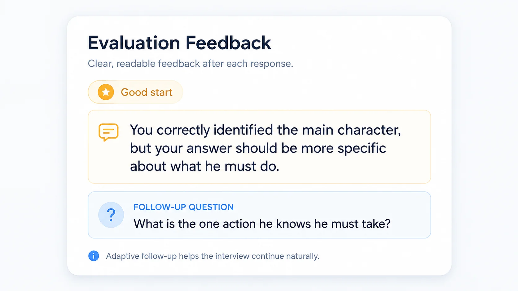 Smart Interviewer readable evaluation feedback.