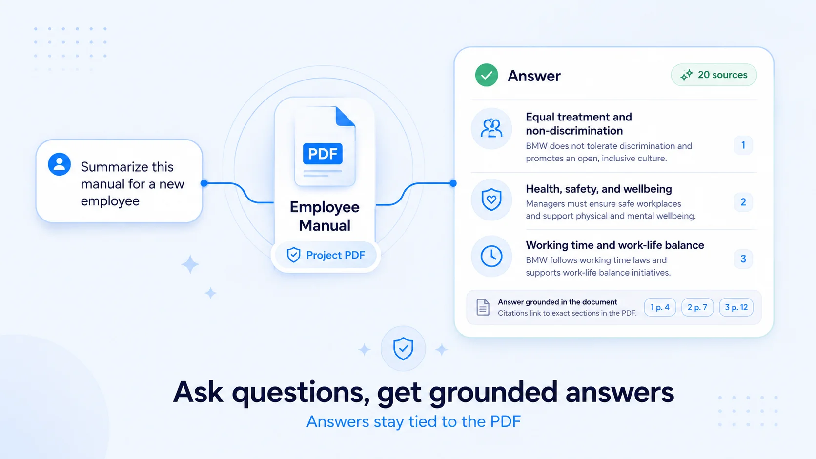 Talk to PDF answer screen showing a concise response from the uploaded PDF.